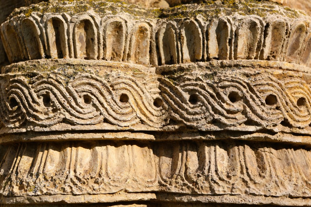 Carved stonework at Gelati Monastery.