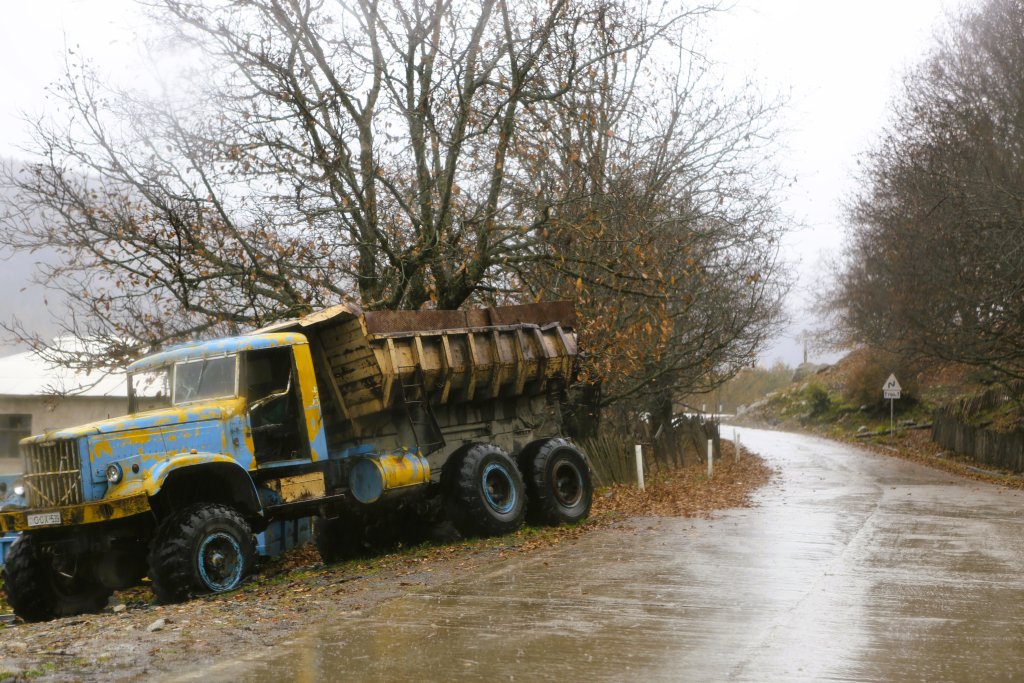 An abandoned Soviet-era truck on the road to Svaneti.