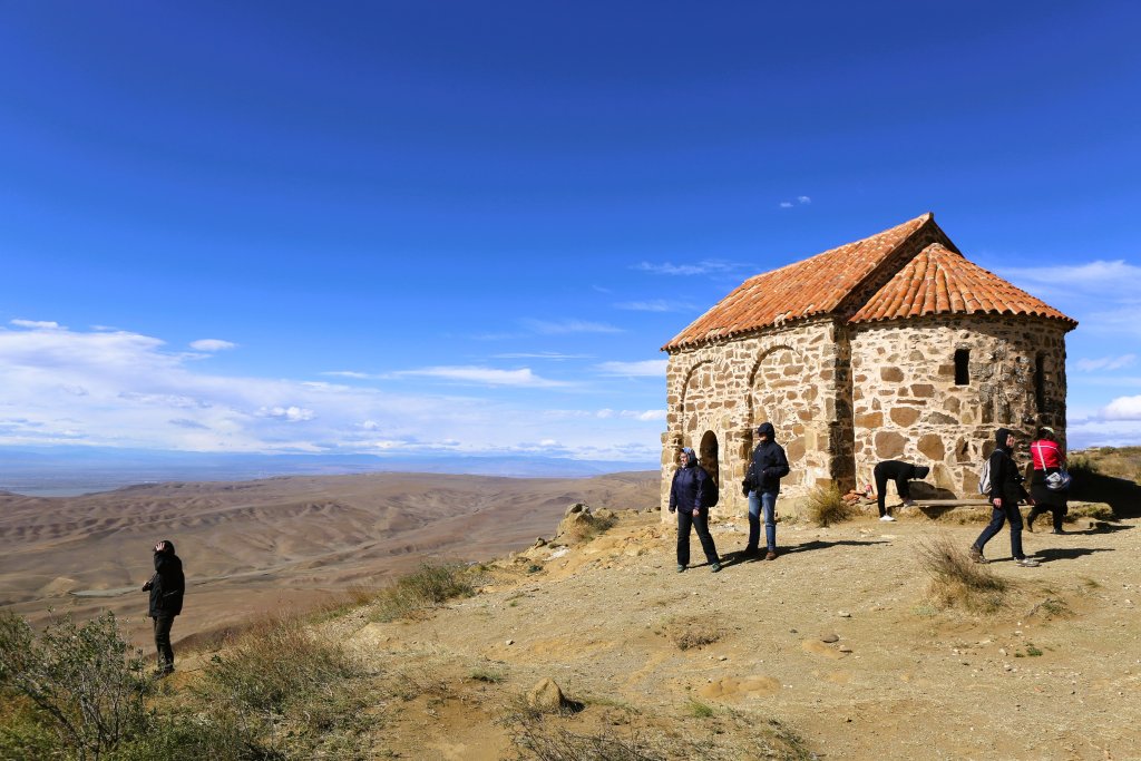 A view into Azerbaijan, from one of the many chapels at the David Gareja Monastery complex.