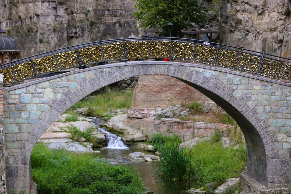 The "Love Lock Bridge" is located in Tbilisi old town, near the Leghvtakhevi waterfall.