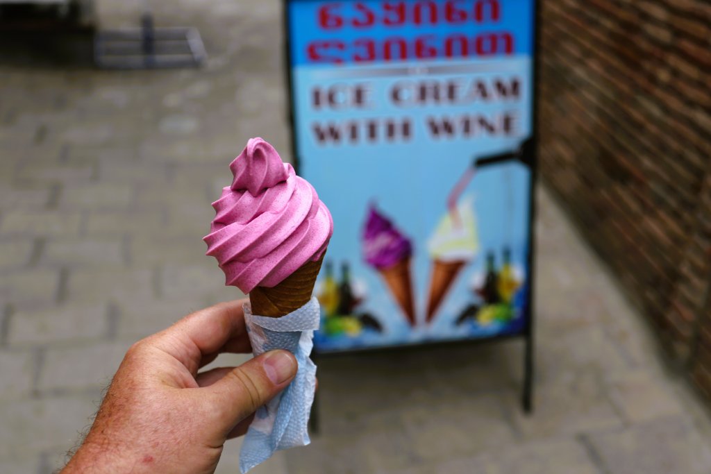 A must-try while walking the cobbled streets of Tbilisi old town is a scoop of delicious red wine ice cream - made from Saperavi wine of course!