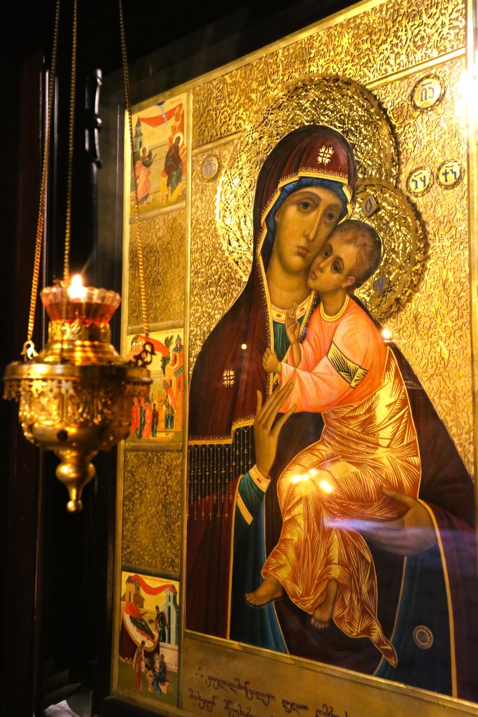 A "Mary and Child" icon in the Holy Trinity Cathedral in Tbilisi.