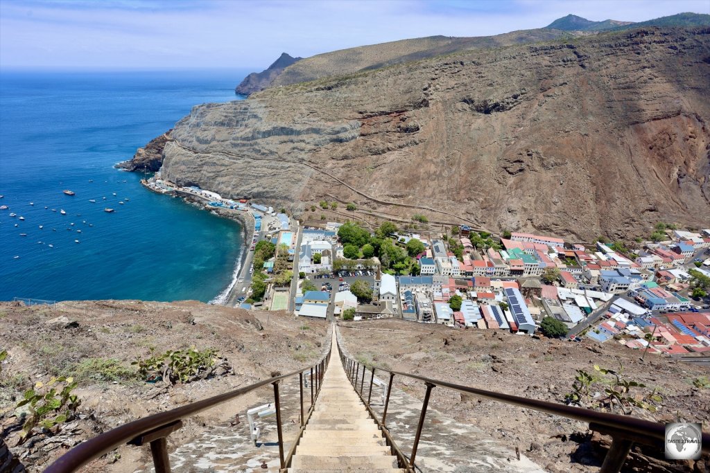 A view of Saint Helena from the top of Jacob's Ladder.