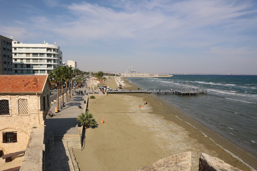 A view of Larnaca Beach from the 700-year-old Larnaca Castle.