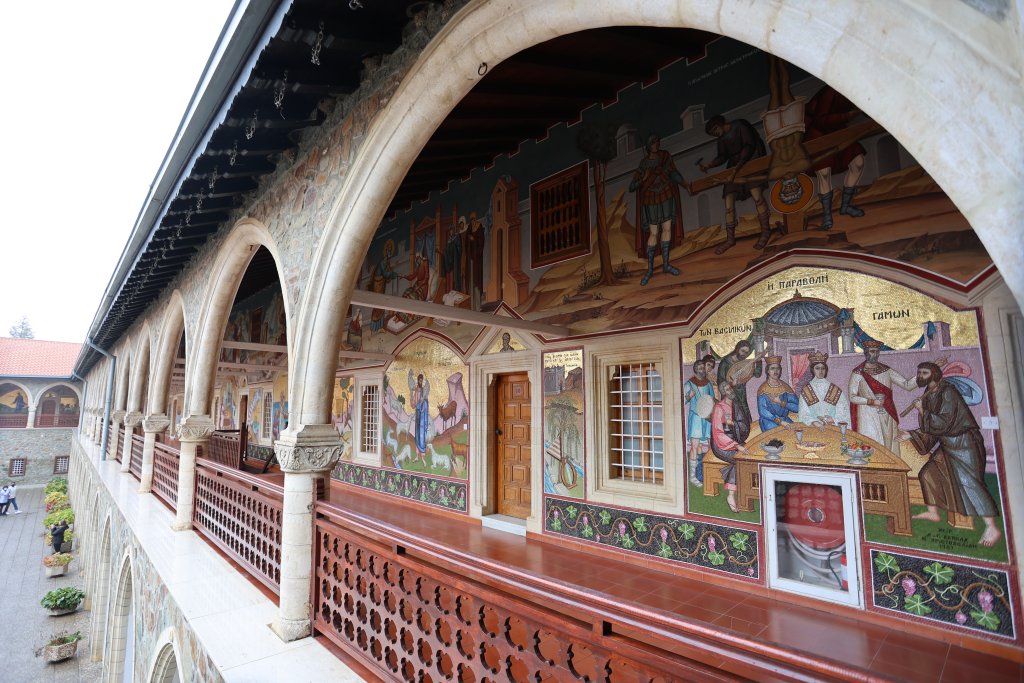 Kykkos Monastery lies at an altitude of 1,318 metres (4,324 ft) on the northwest face of Troödos Mountains, in the interior of Cyprus.