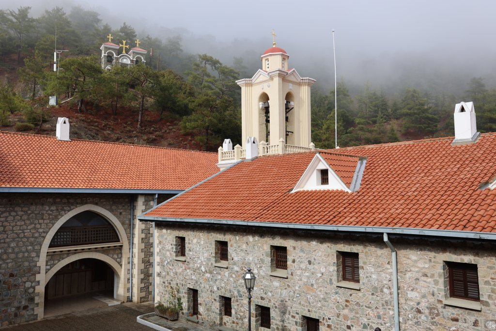 Located in the Troodos Mountains, the Holy Monastery of Kykkos is dedicated to Panagia, the Virgin Mary Mother of God.