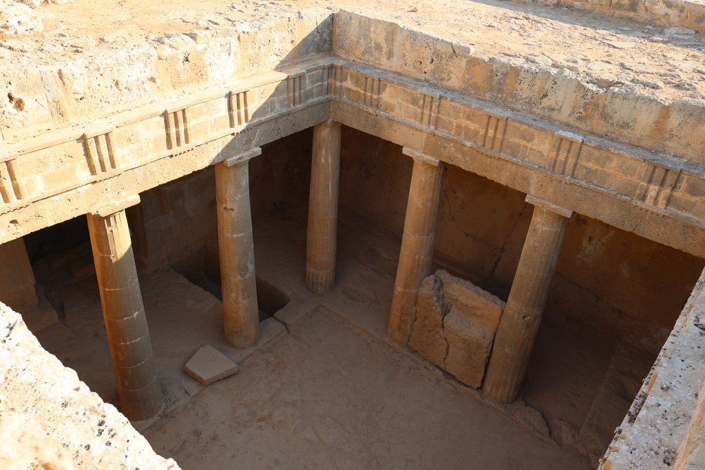 A view of one of the many subterranean tombs in the necropolis complex at the Nea Paphos archaeological area.
