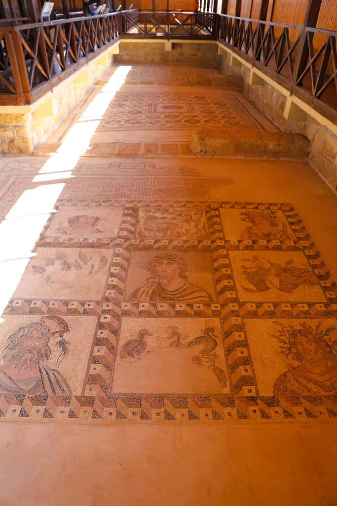 A pavillion at Nea Paphos protects a large area of mosaics that depict Greek gods, goddesses, heroes, fauna, flora and everyday life.
