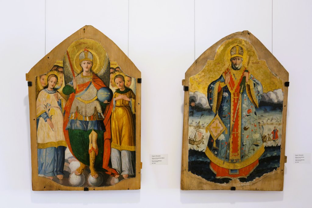 Religious icons on display at the National Museum of Fine Arts of Moldova in Chișinău.