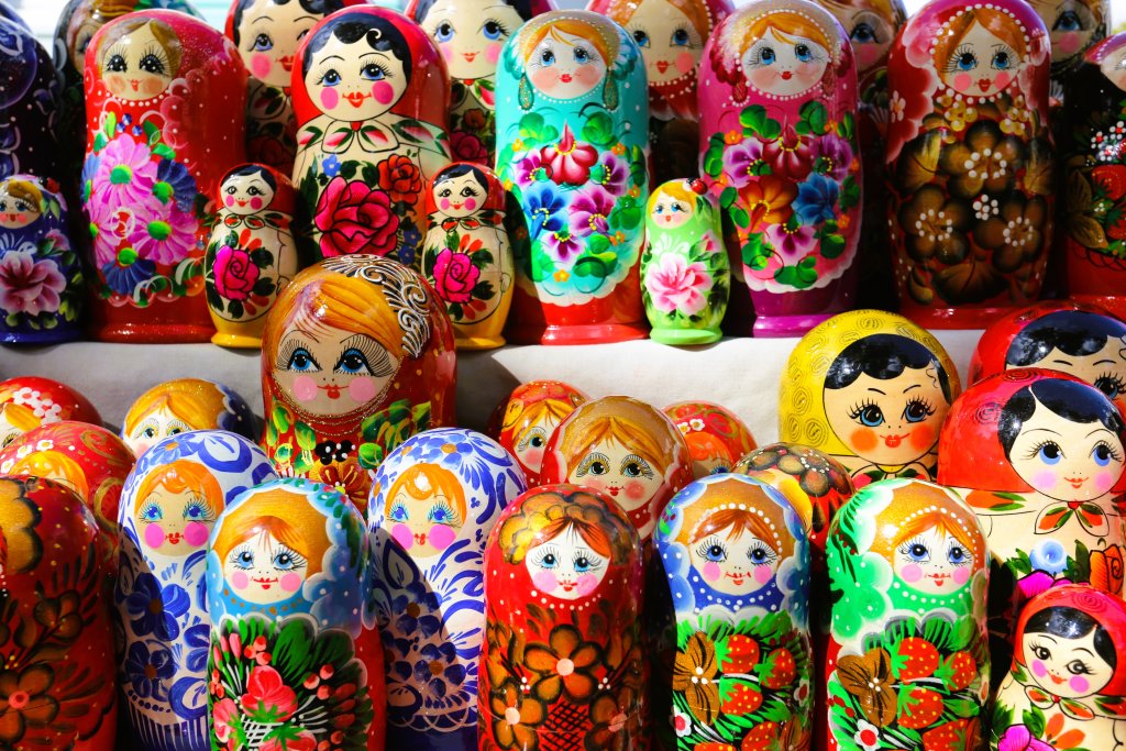 Matryoshka dolls, on sale at a souvenir shop in Chișinău.