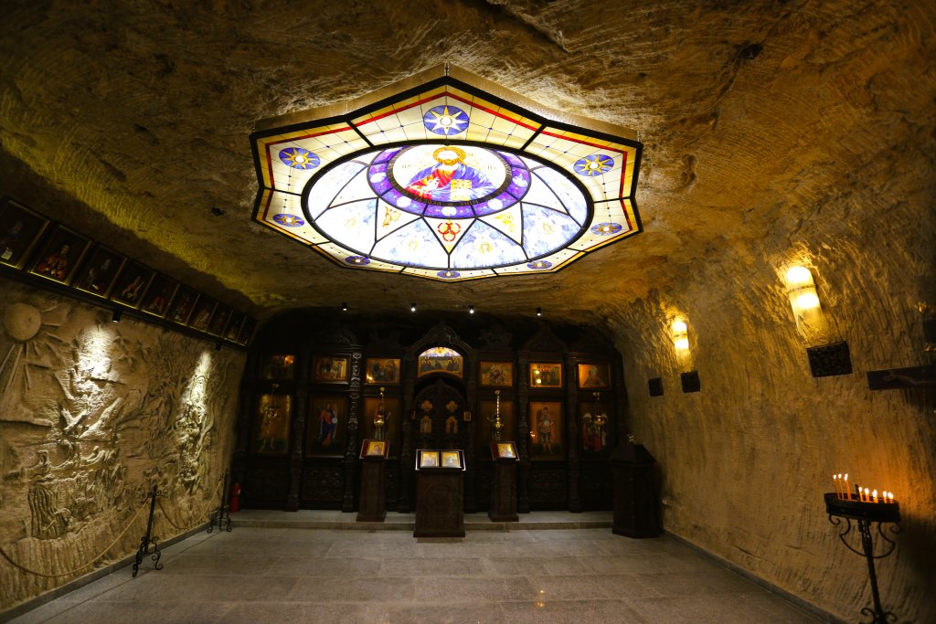 An underground chapel at the Cricova winery.