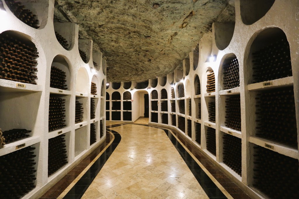 Cricova's vast cellars are located 60–80 metres underground, which provides a cool, natural temperature and humidity for maturing wine.