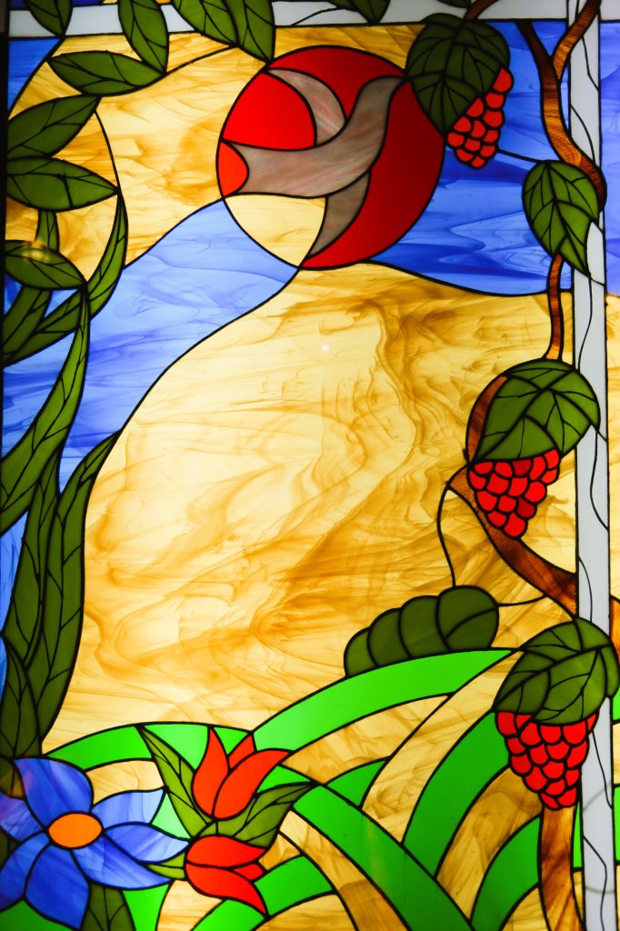 A stained glass window, in one of the underground tasting rooms, at Cricova winery.