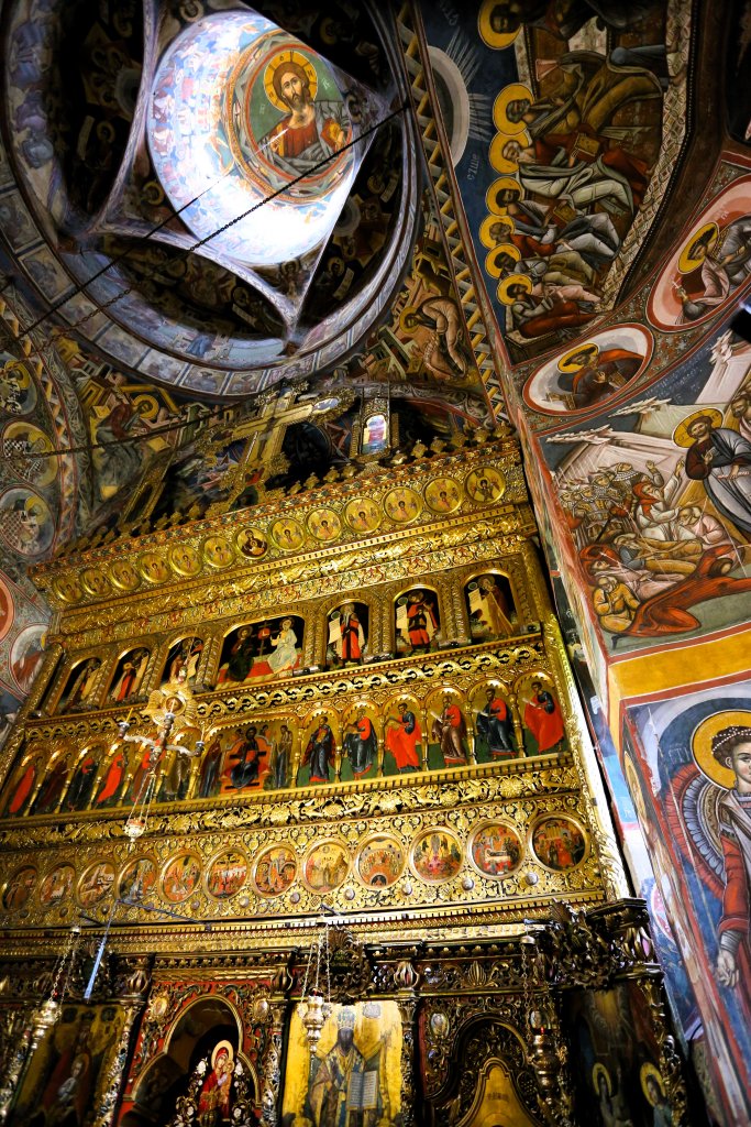 A view of the interior of the church at Moldovița Monastery, A UNESCO World Heritage site and one of the most important monasteries in the Bucovina region.