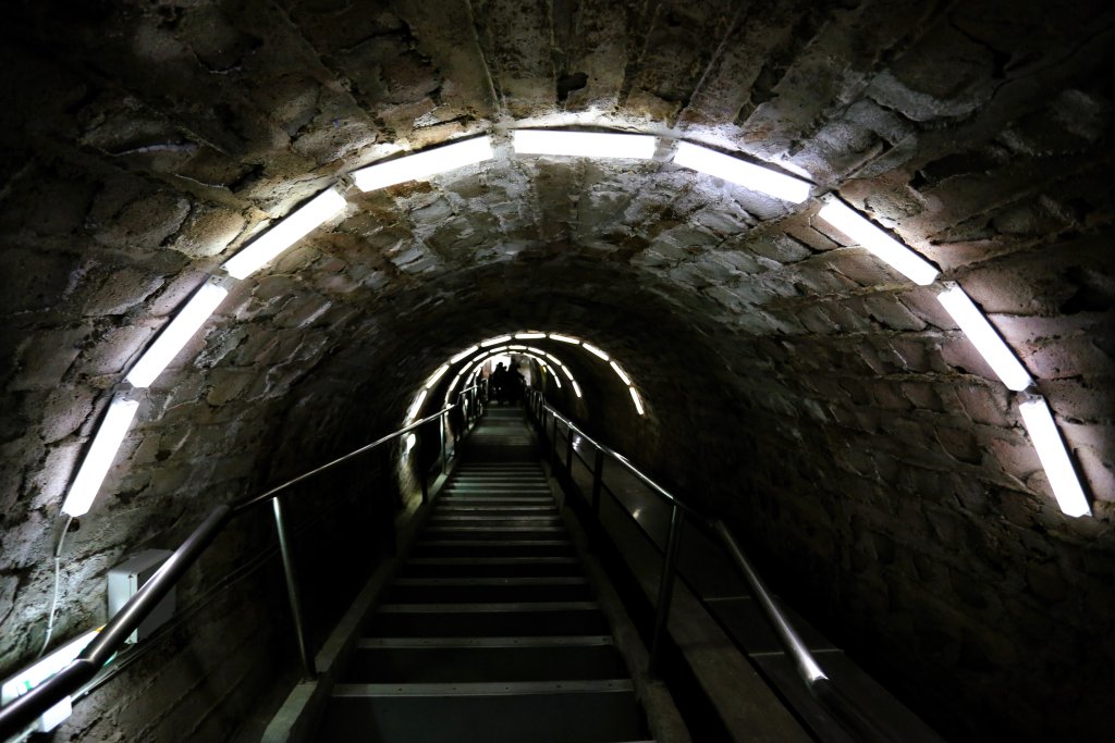 The entrance to the Salina Turda salt mine, which decends to a depth of 120 metres (395 ft) below ground.