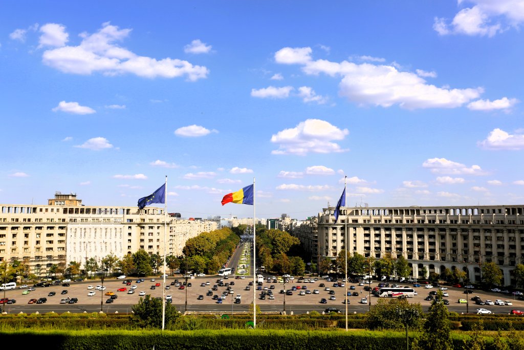 A view of Bucharest from the terrace of the Palace of Parliament, the 2nd largest administrative building in the world, after the Pentagon.