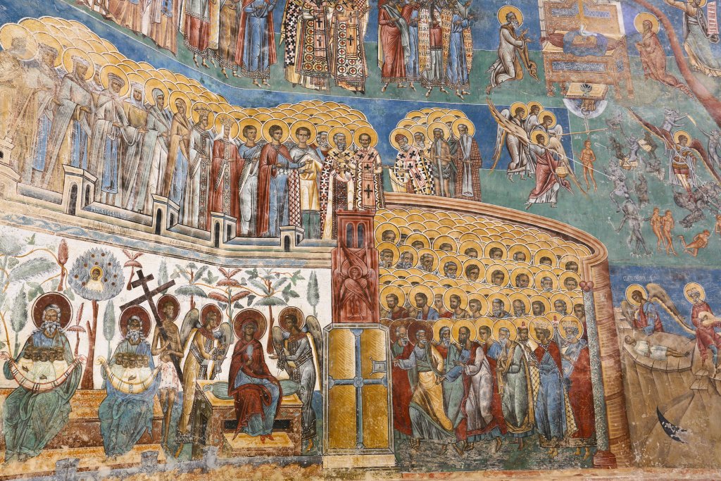 Detail of the "Last Judgement" fresco at Voronet Monastery, a UNESCO World Heritage site and one of 8 painted churches in the Bucovina region of Romainia.