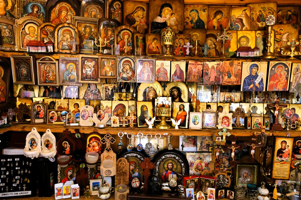 Icons for sale at Humorului Monastery.