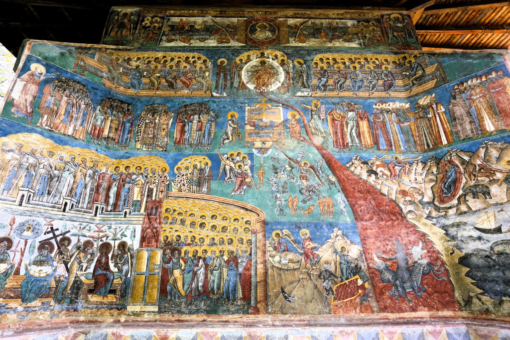 Widely known throughout Europe as "the Sistine Chapel of the East" due to its interior and exterior wall paintings, Voronet features an abundance of frescoes featuring an intense shade of blue commonly known as 'Voronet Blue'.
