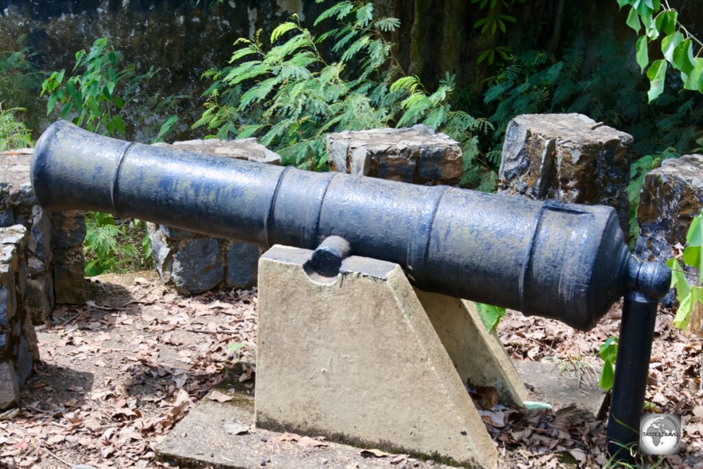 Cannons, from the former Dutch-built Fort Norris, are installed in front of the Joseph J. Roberts Monument.