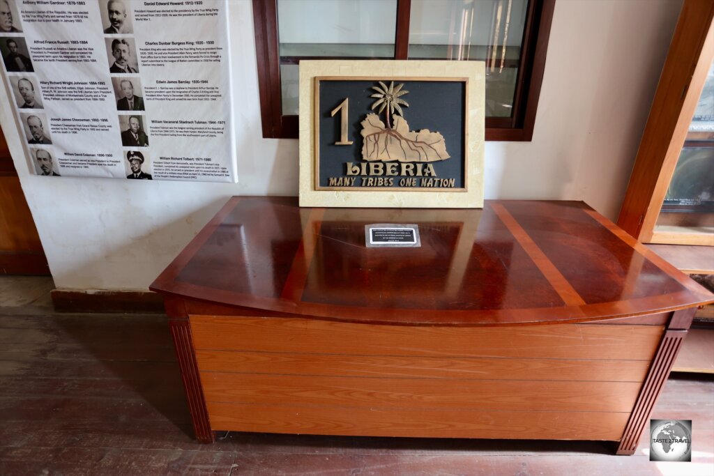 The desk, which was used by President Ellen Johnson Sirleaf, on display at the Liberian National Museum.