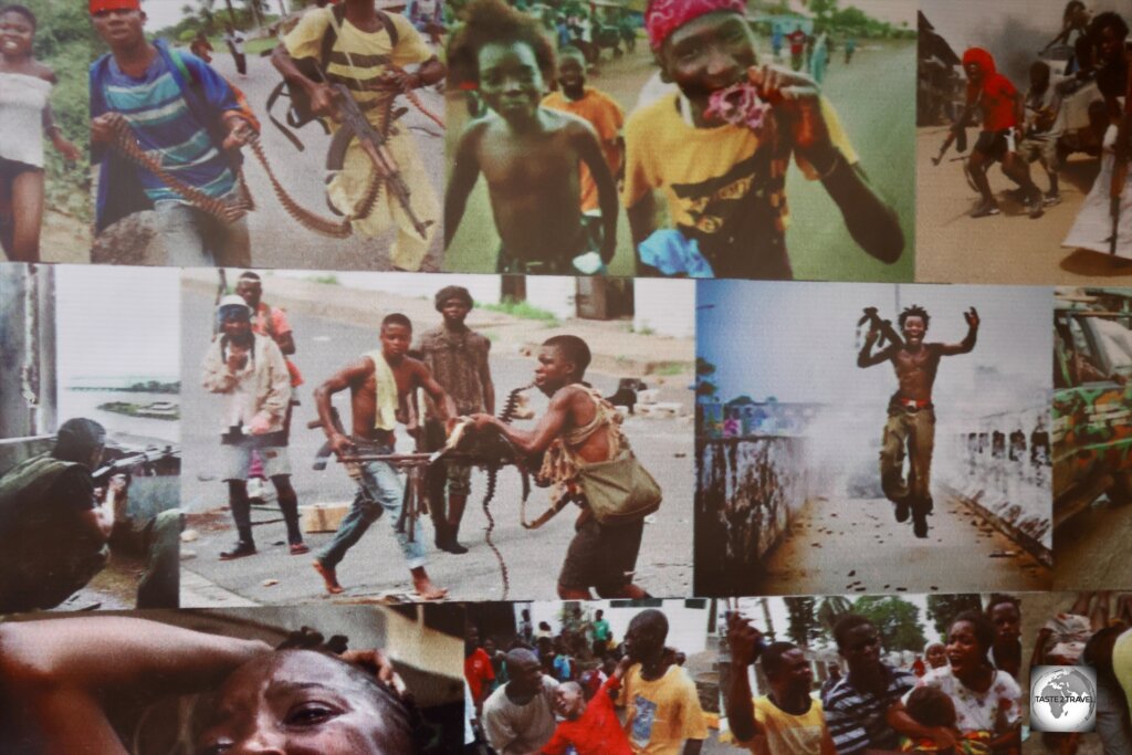 Photos from the Liberian Civil War, on display at the Liberian National Museum.