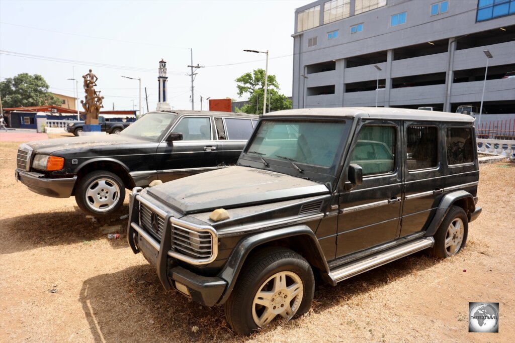 A bulletproof Mercedes, which was a gift from Colonel Gaddafi to Charles Taylor, at the Liberian National Museum.