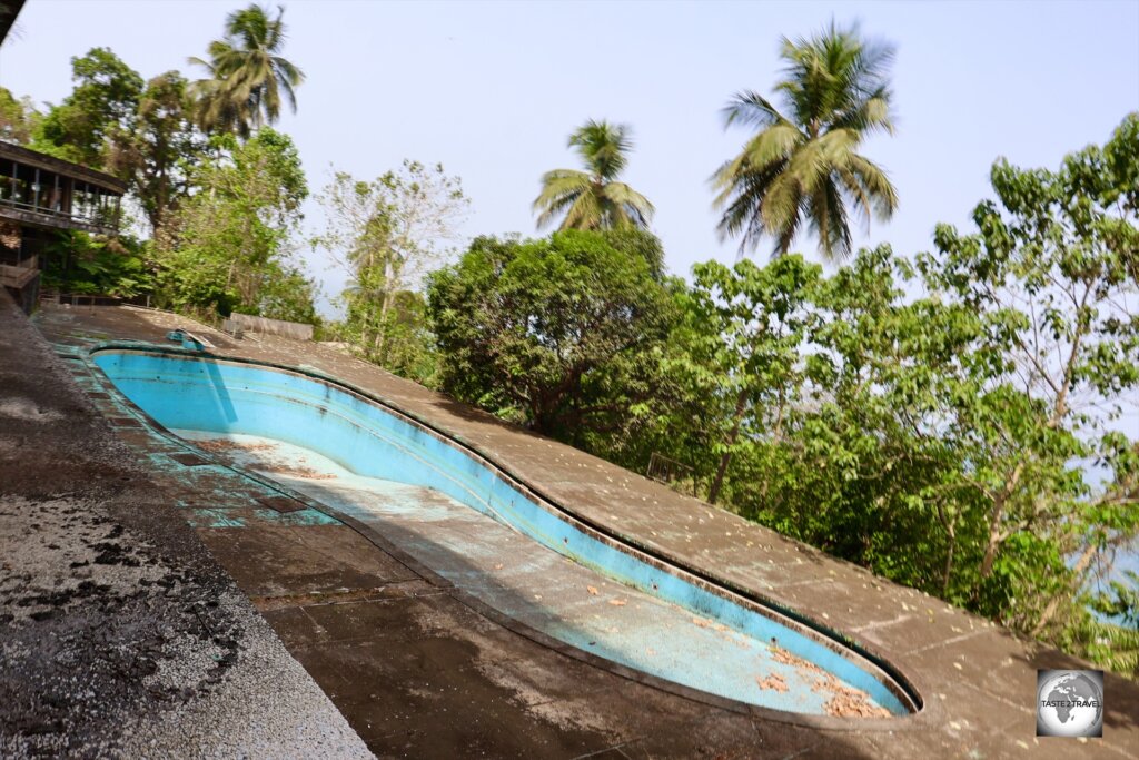 The abandoned swimming pool at the Ducor Hotel, where Idi Amin is said to have swum while carrying his gun.