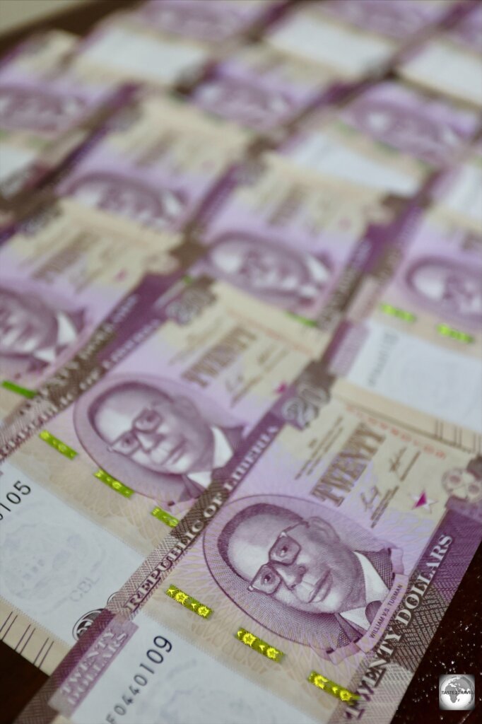 The LRD $20 banknote features a portrait of Liberia's 18th President, William V.S. Tubman.