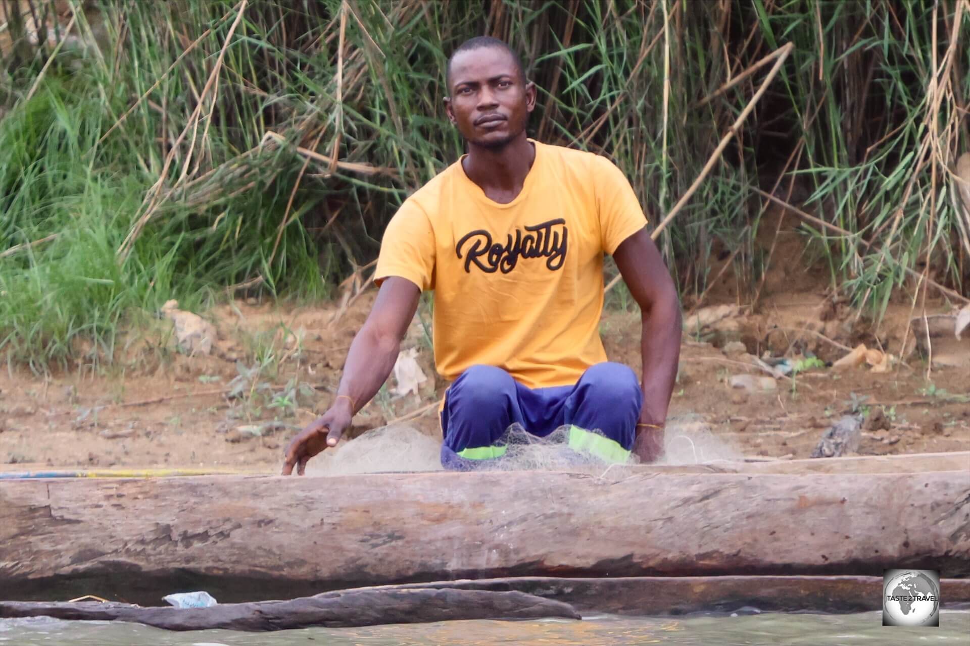 A fisherman on the banks of the Ubangi River.