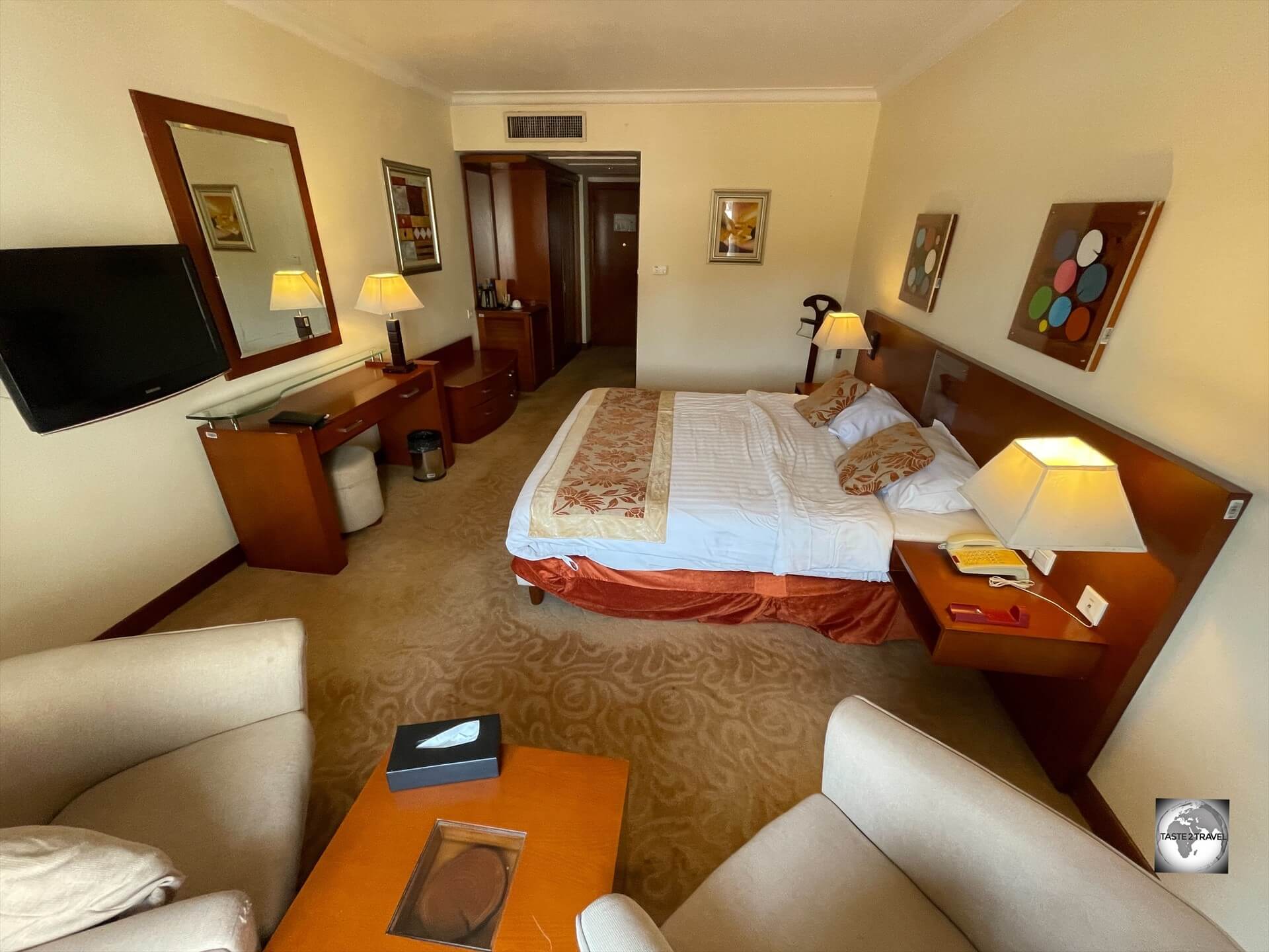 My room at the Ledger Plaza Bangui, the best hotel in the Central African Republic. My room at the Ledger Plaza Bangui, the best hotel in the Central African Republic.