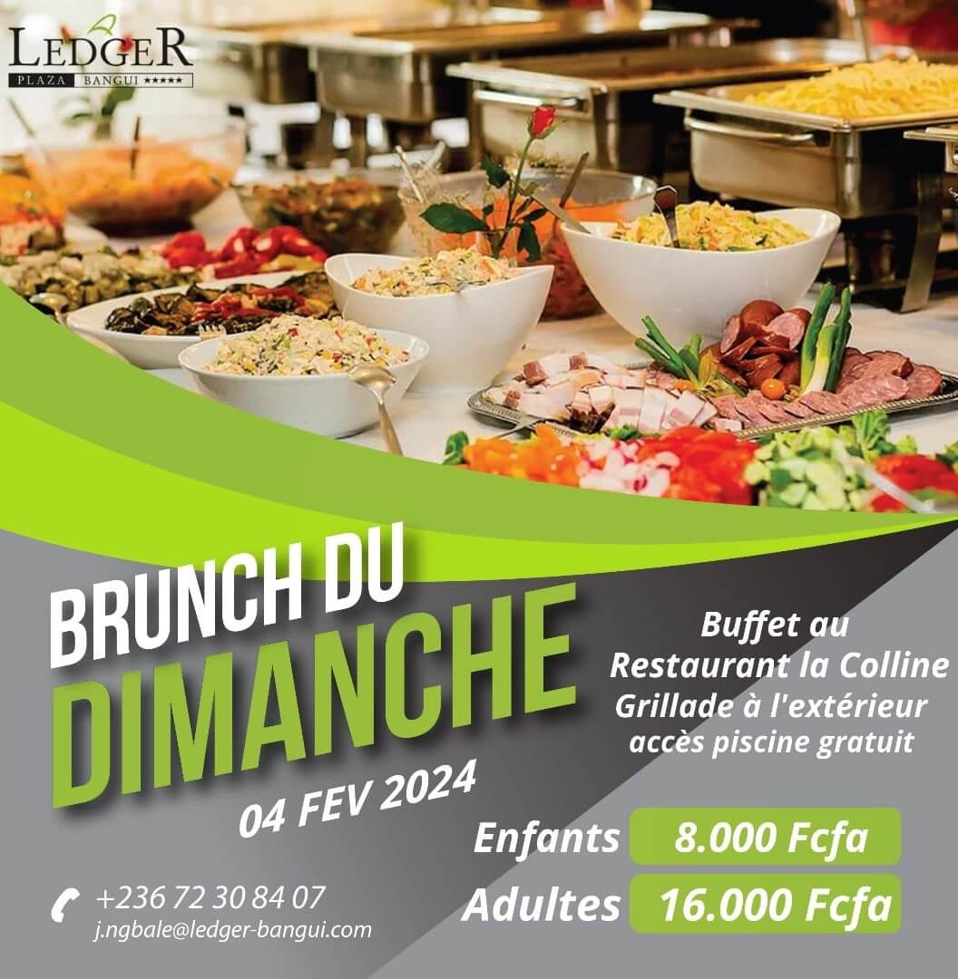 Sunday Brunch at the Ledger Plaza Bangui costs XAF 16,000 per adult.