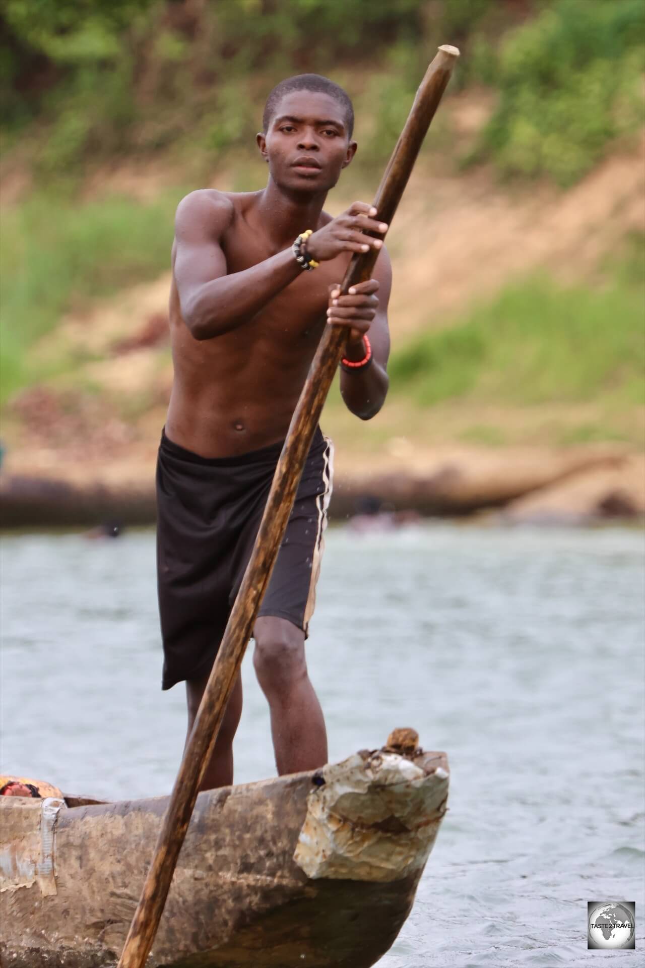Travelling by pirogue on the Ubangi River.