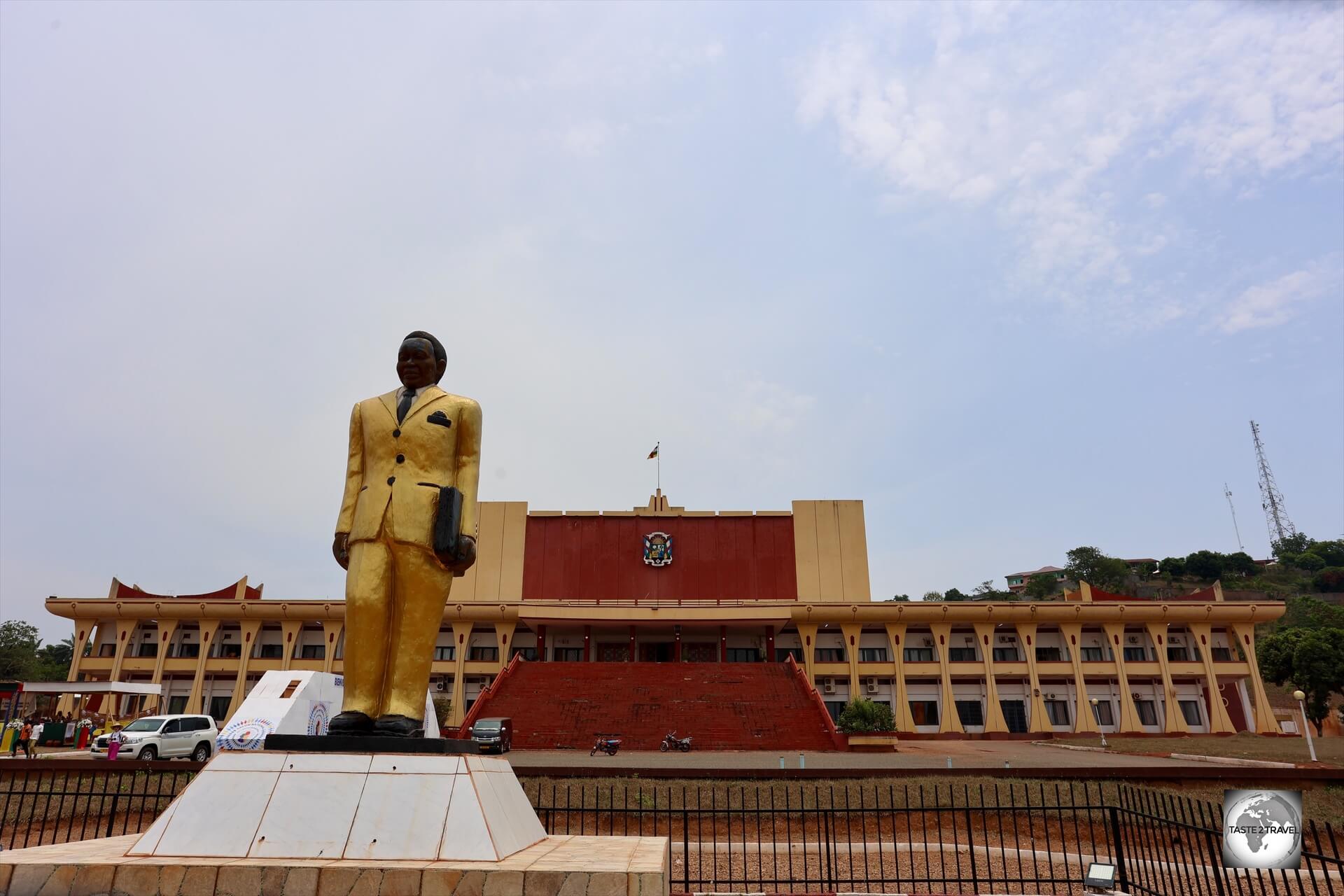 A statue of Barthélemy Boganda, an independence activist, and the first Premier of the Central African Republic, stands outside the National Assembly building in Bangui.