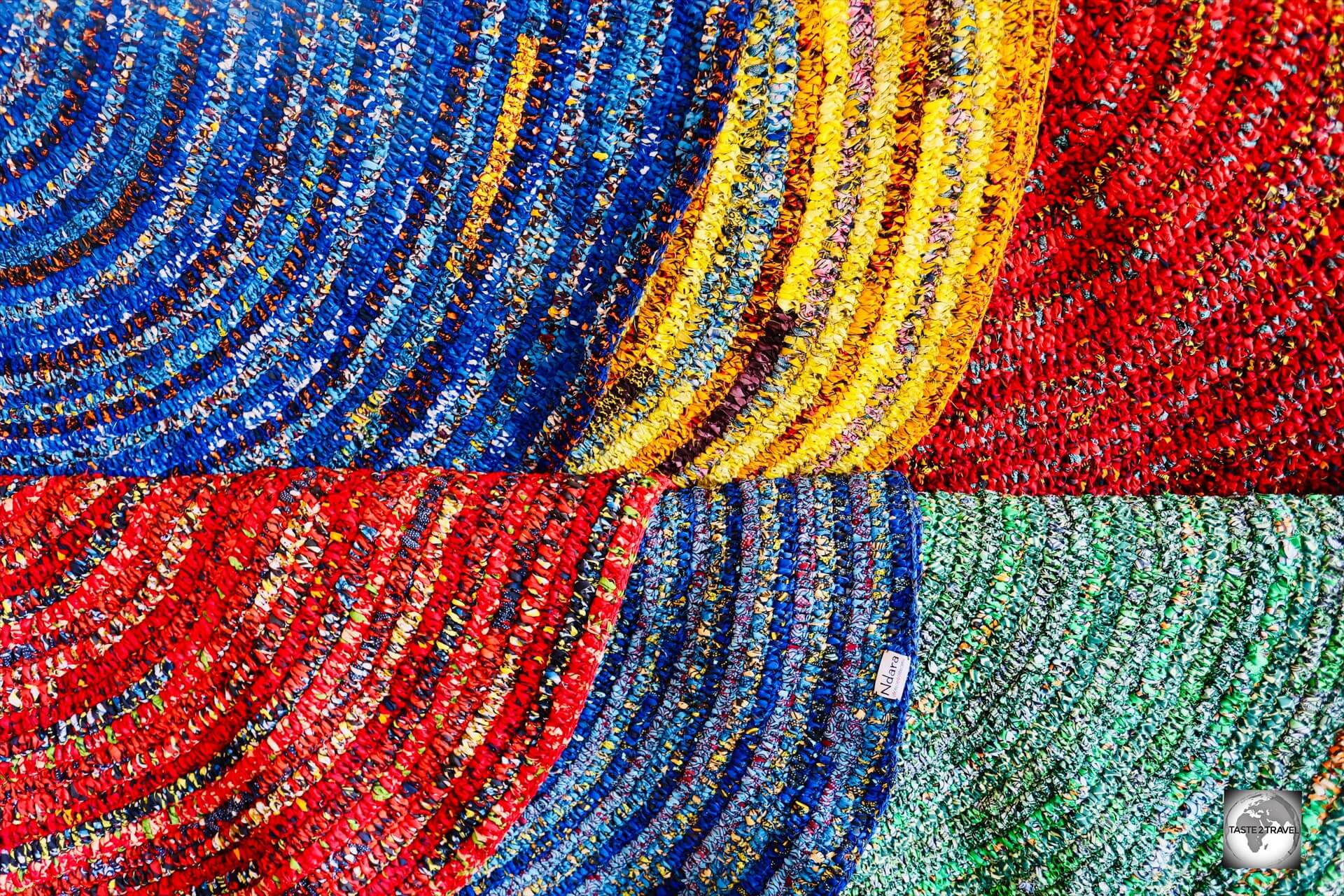 Braided rugs, in a rainbow of colours, at the Ndara Boutique in Bangui.