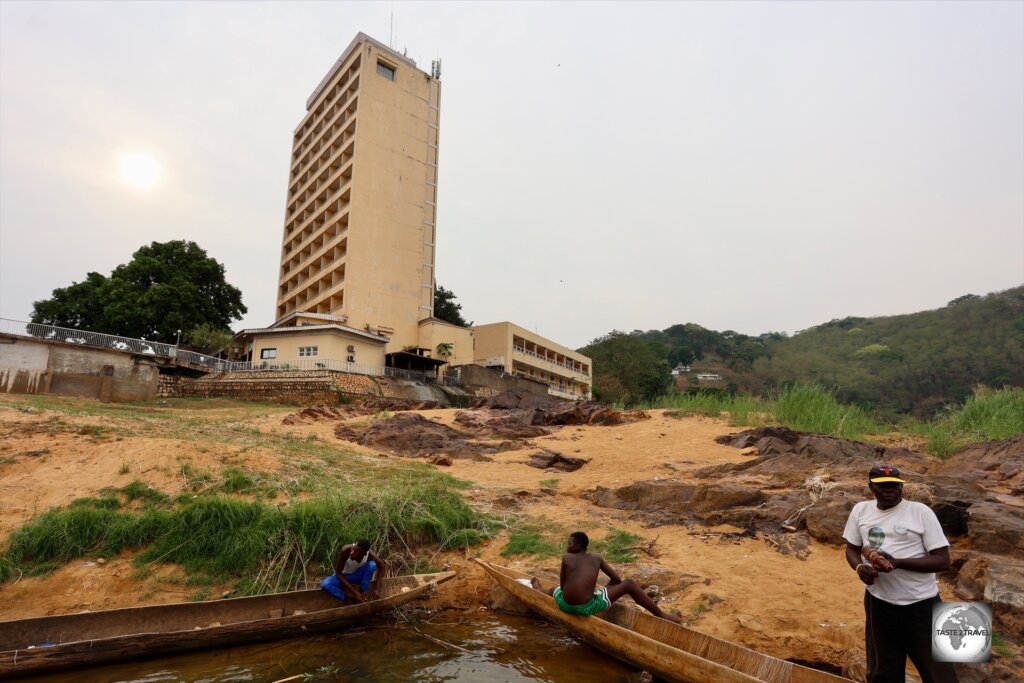 A view of the Hotel Oubangui, which offers the best views in Bangui, but is an old and tired hotel which rates poorly among visitors.