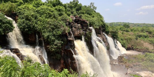 The Chutes de Boali (Boali Falls) are located on the Mbali River, with a drop of about 50 metres (165 ft).