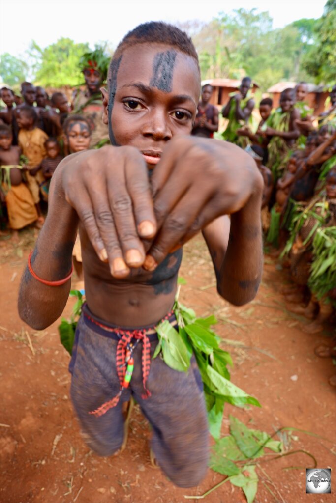 An Aka Pygmy during a dance performance.