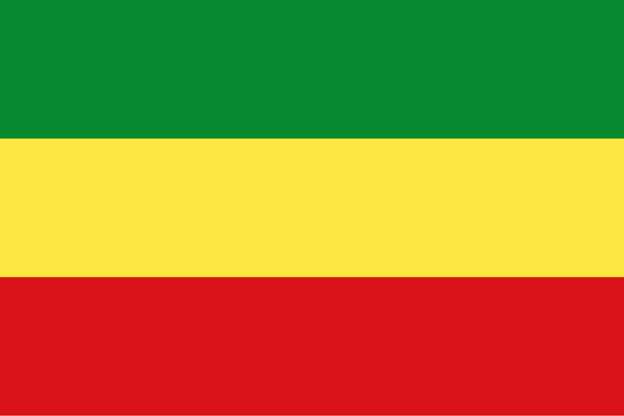 The traditional flag of Ethiopia, the colours of which have been adopted by numerous African nations. 
