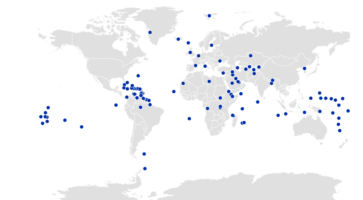 An interactive map of taste2travel travel guides.