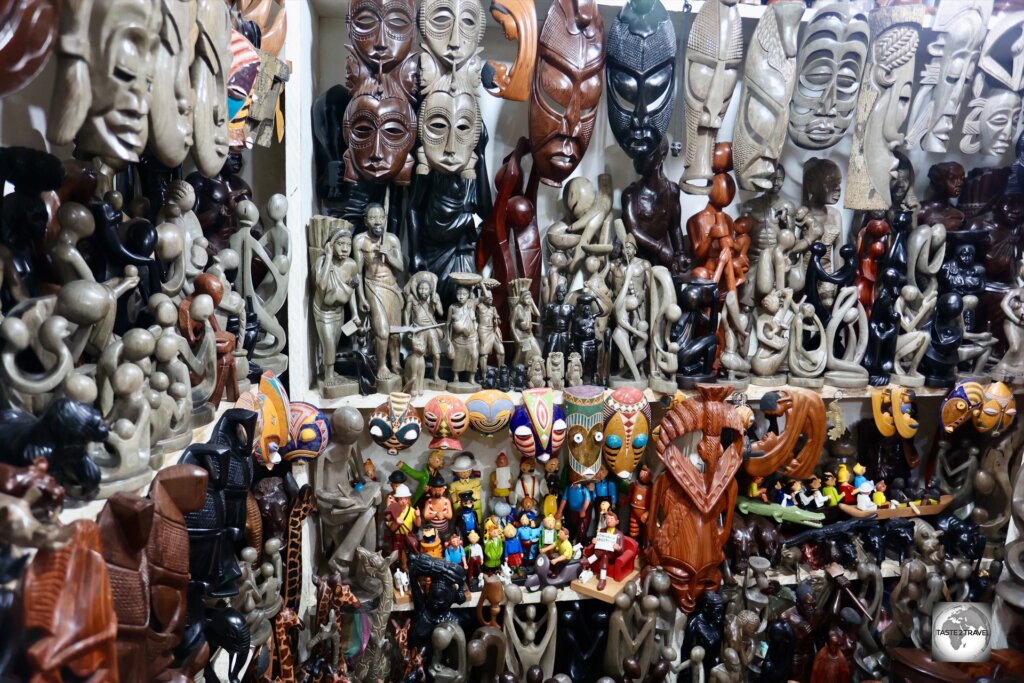 A craft market in Brazzaville, featuring a trasure trove of locally carved masks and soap-stone sculptures.