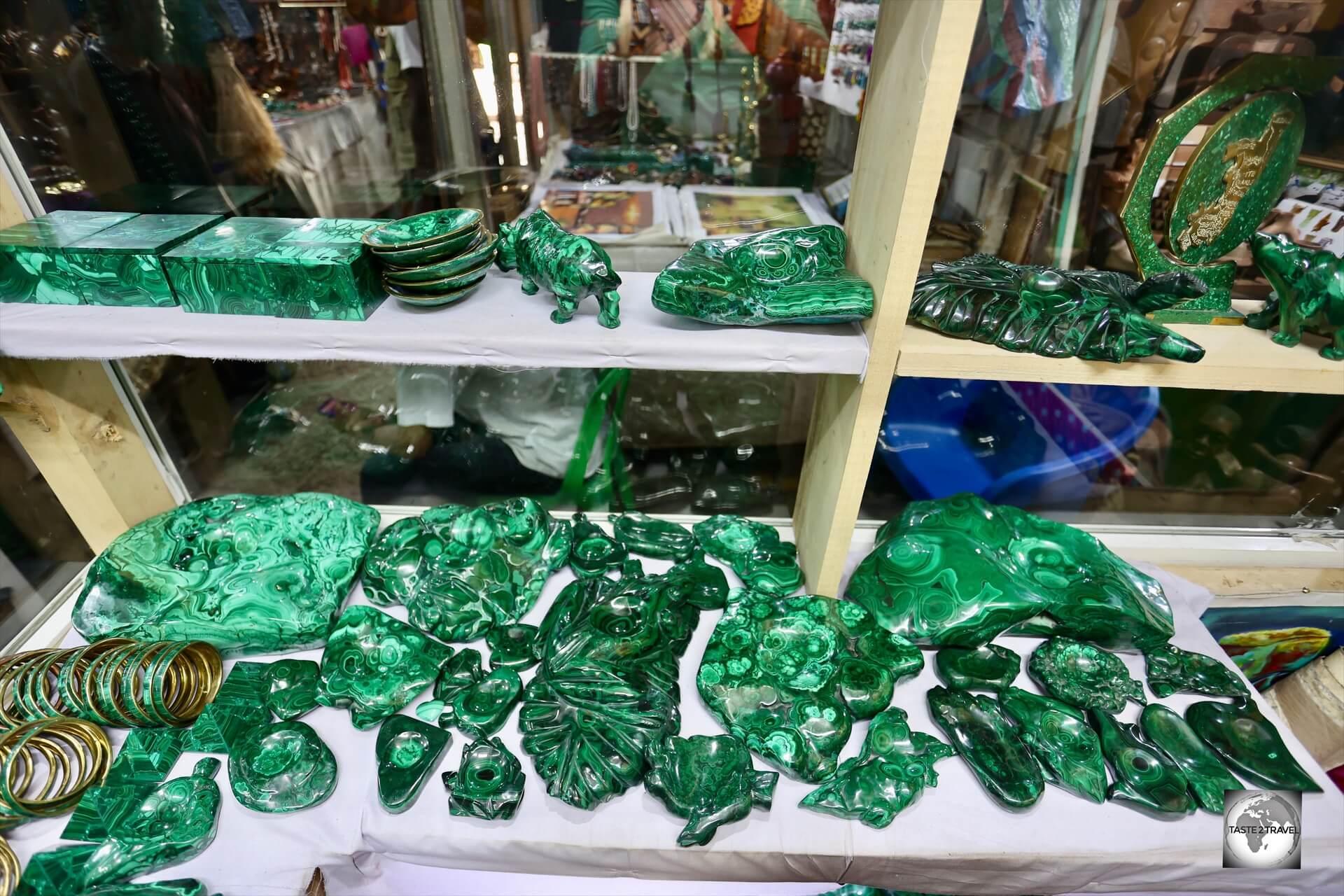 Malachite stone carvings are plentiful in the Republic of the Congo.