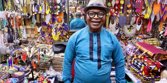 A Congolese artisan at a craft market in Brazzaville.