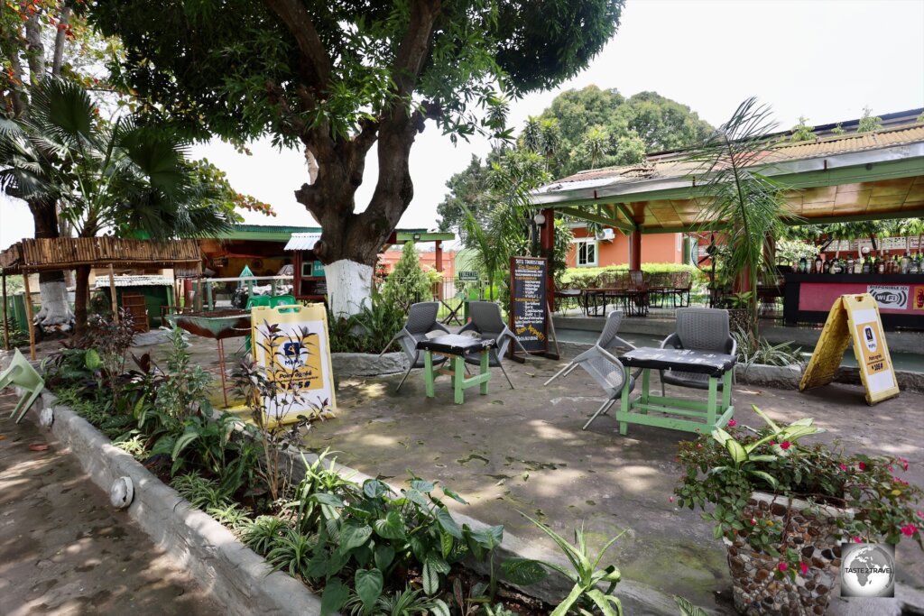 The shady garden at the Bar Restaurant Les Rapides, which is located 9 km south-west of downtown Brazzaville.