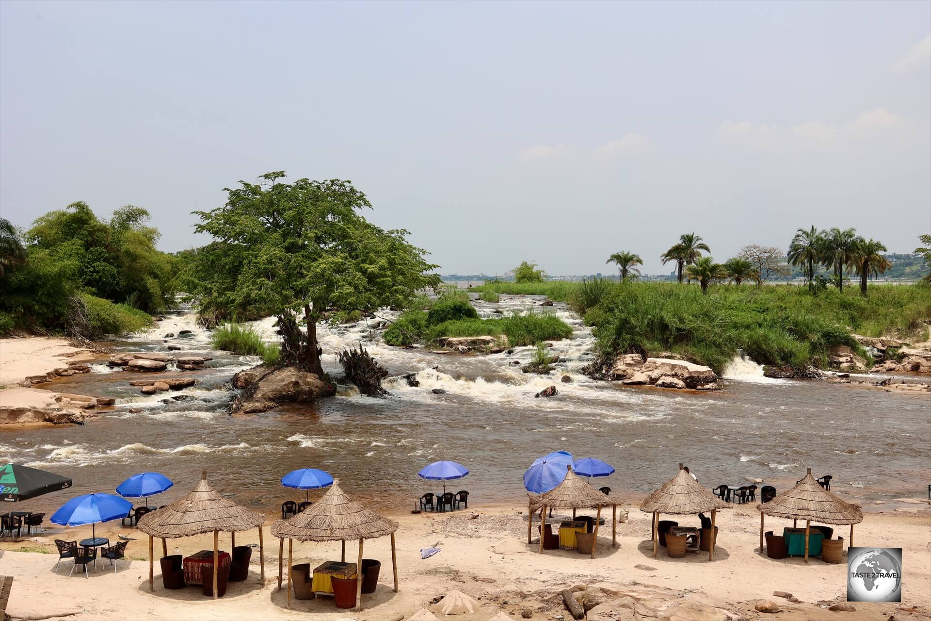 Bantu Beach is located at the point where the Djoué River (seen above) flows into the mighty Congo River.