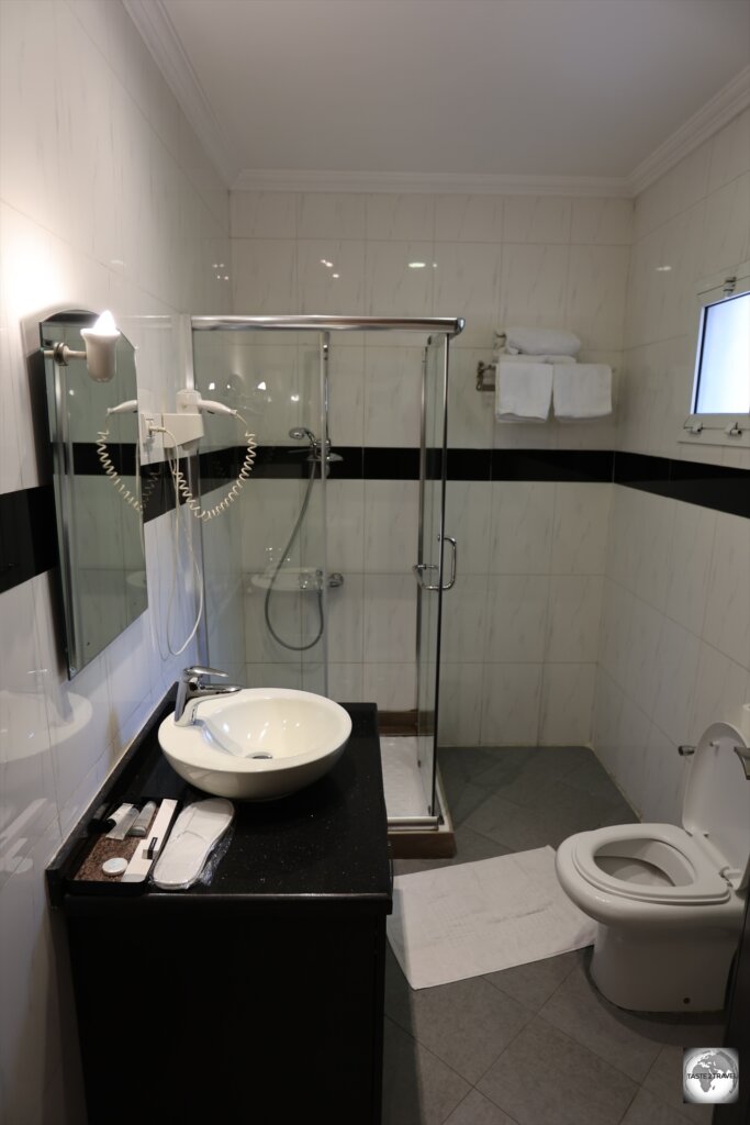 My bathroom at the Capital Hôtel in Brazzaville.
