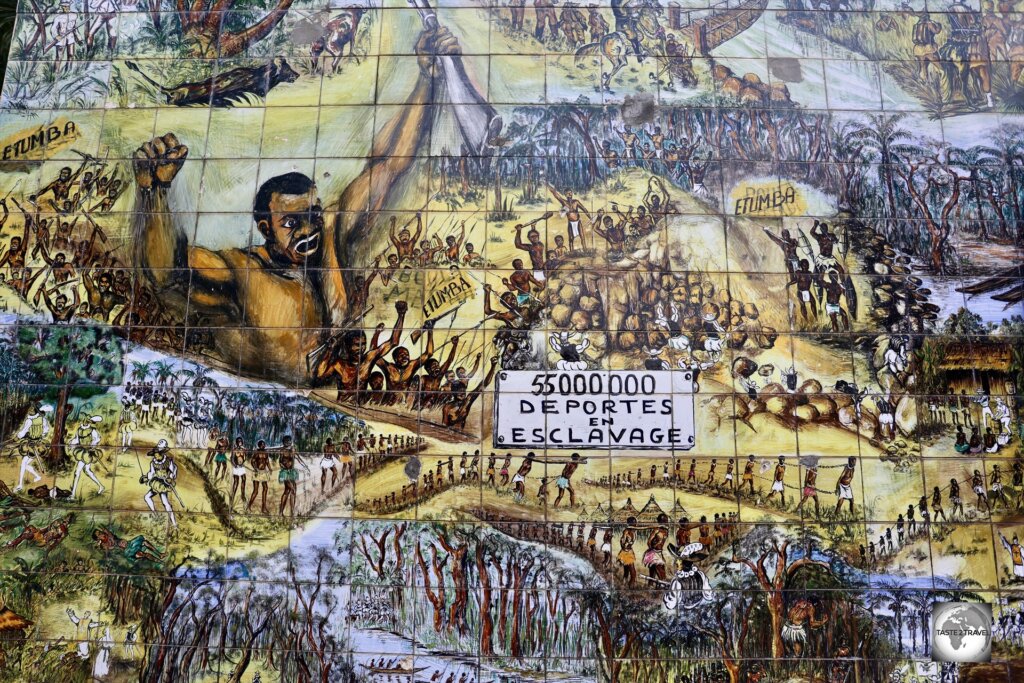 The Fresco of Africa depicts the persecution of the Congolese people by European colonial powers, including enforced slavery.