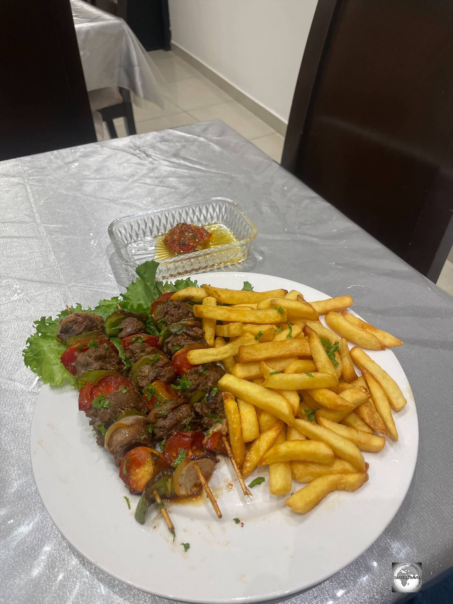 The amazing beef shish kebabs which were prepared by the Lebanese chef at the Capital Hôtel.