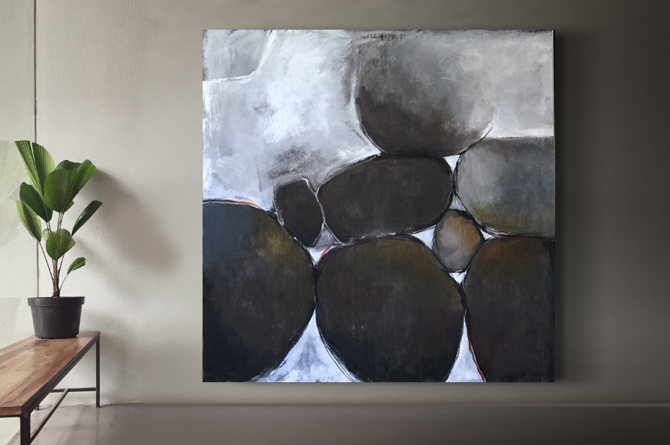 Dark Brown pebbles 200x200 cm Abstrakt tavla konst Tomas Vagner