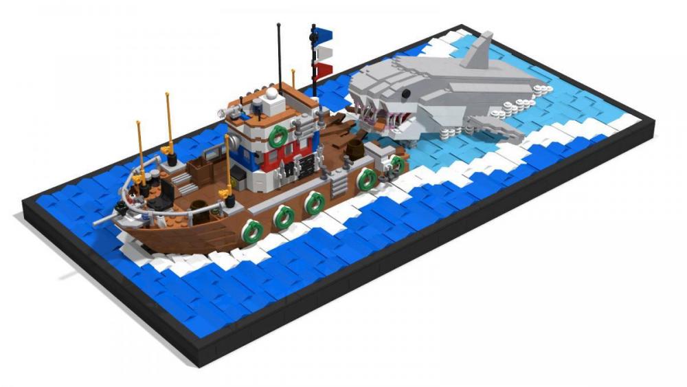 Atak rekina „Szczęki” obraz 3D z klocków kompatybilnych z LEGO